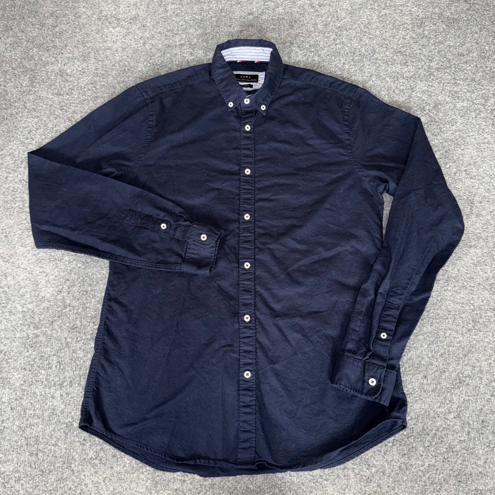 Zara Man Shirt Mens Medium Blue Long Sleeve Slim Fit Button Down Cotton Casual